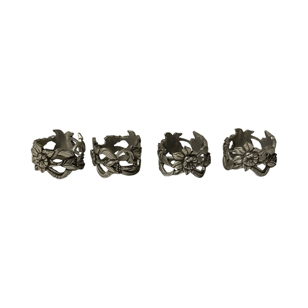 โจ Set of 4 Seagull Fine Pewter Napkin Rings - Daffodil Design ๐ธ - Picture 5 of 5